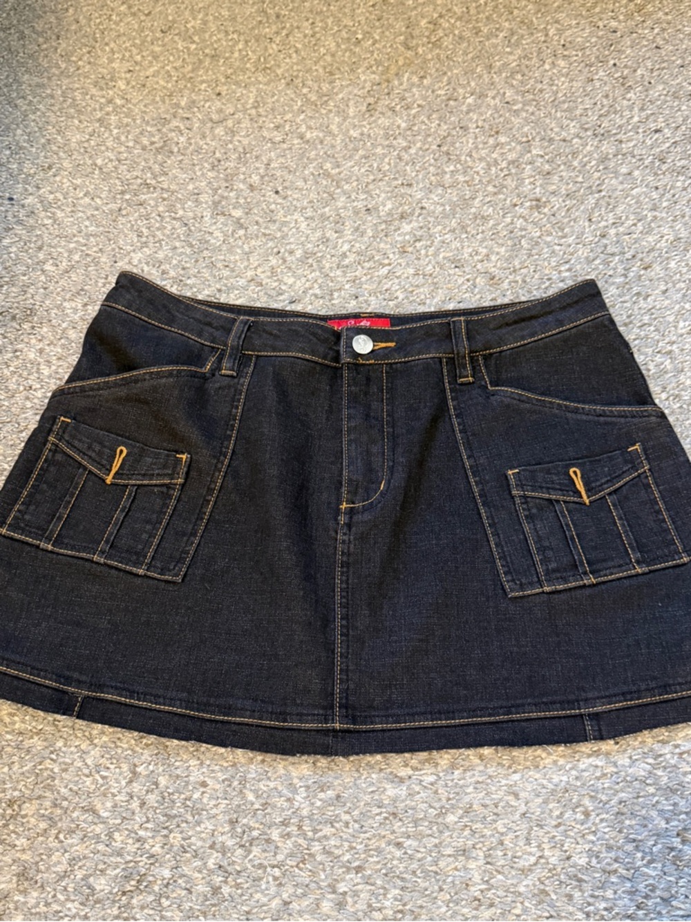 VTG Y2K Style Y Denim Mini Skirt with Front Patch Pockets SZ US 12